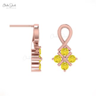 Cluster Four Stone Studs In 14k Solid Gold Yellow Sapphire Twisted Minimalist Earrings