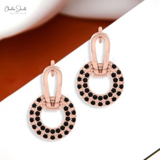 Solid 14k Gold Clip Hoop With 0.28 Ct Black Diamond Double Link Huggies Unique Earrings