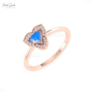 Genuine Rainbow Moonstone Halo Ring With Diamond Pave In 14k Solid Gold Minimal Jewelry