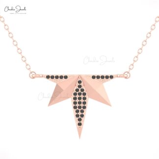 Starburst Cluster Necklace With 0.16 Ct Black Diamond Pave Set In 14k Real Gold Necklaces