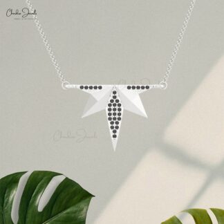 Starburst Cluster Necklace With 0.16 Ct Black Diamond Pave Set In 14k Real Gold Necklaces