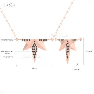 Starburst Cluster Necklace With 0.16 Ct Black Diamond Pave Set In 14k Real Gold Necklaces