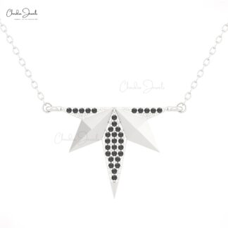 Starburst Cluster Necklace With 0.16 Ct Black Diamond Pave Set In 14k Real Gold Necklaces