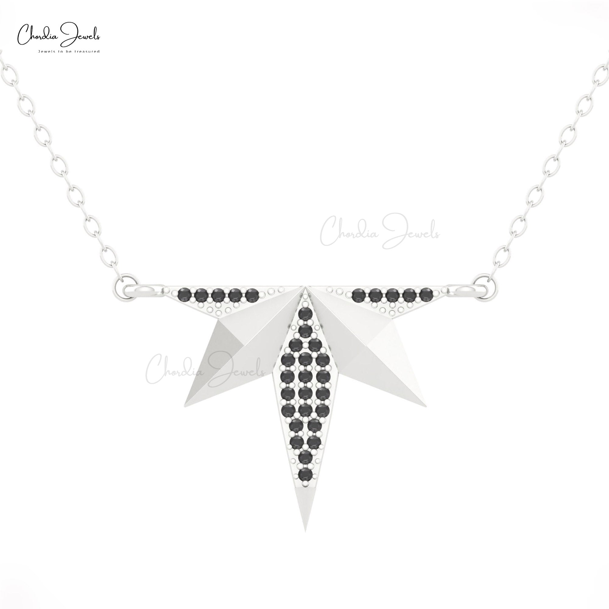 Starburst Cluster Necklace With 0.16 Ct Black Diamond Pave Set In 14k Real Gold Necklaces