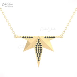 Starburst Cluster Necklace With 0.16 Ct Black Diamond Pave Set In 14k Real Gold Necklaces