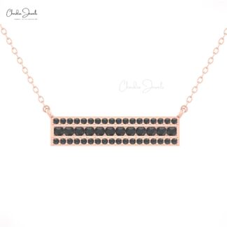 Rectangular Bar Chain Necklace In 14k Real Gold Black Diamond Hallmarked Fine Jewelry