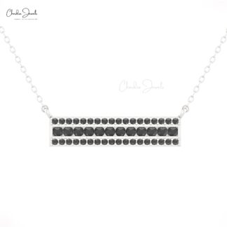 Rectangular Bar Chain Necklace In 14k Real Gold Black Diamond Hallmarked Fine Jewelry