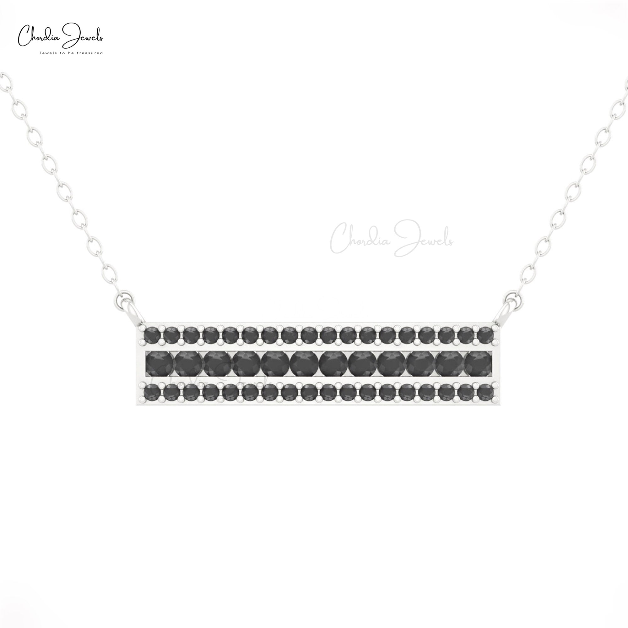 Rectangular Bar Chain Necklace In 14k Real Gold Black Diamond Hallmarked Fine Jewelry