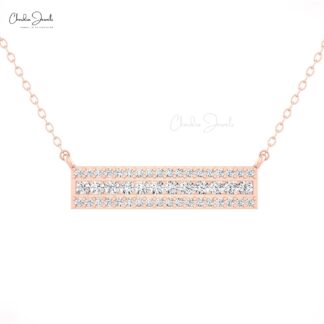 Minimal Cluster Bar Necklace With 0.65 Ct White Diamond Chain Necklaces In 14k Real Gold