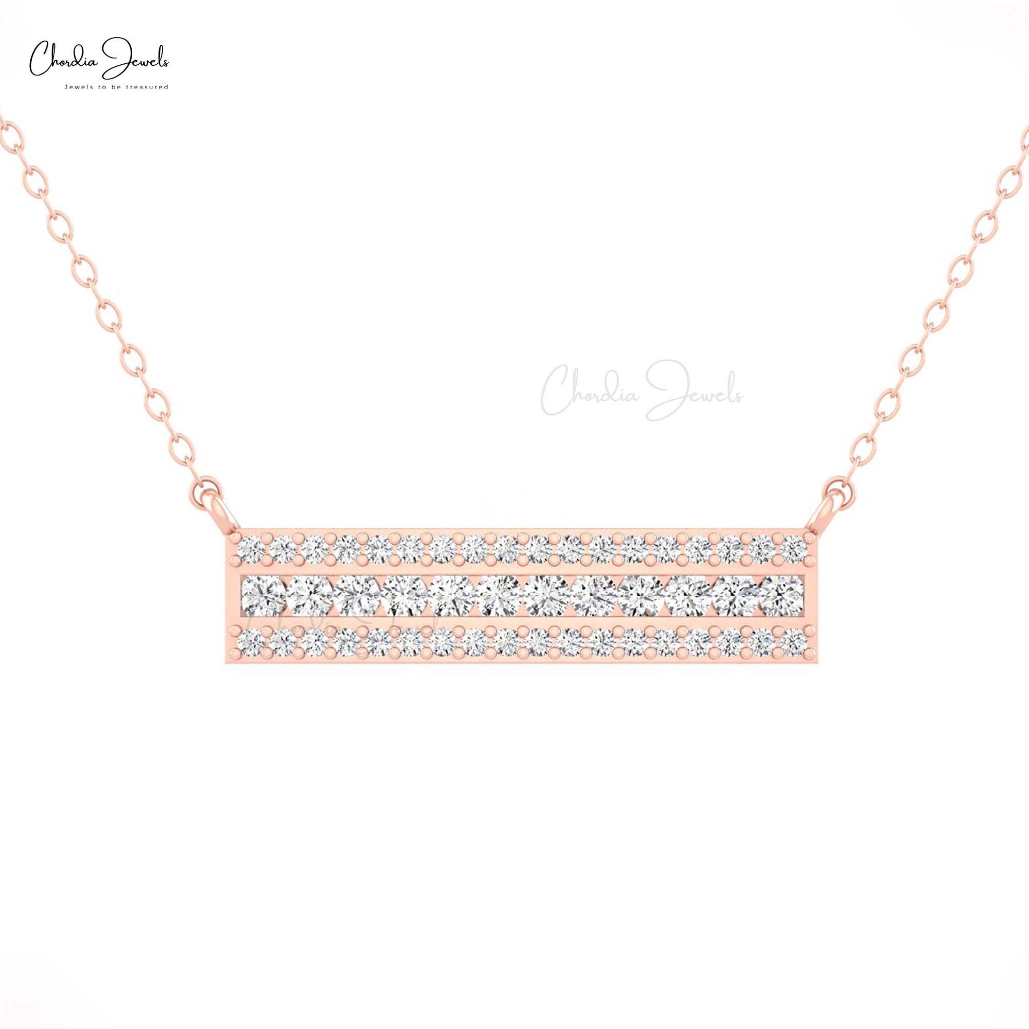 Minimal Cluster Bar Necklace With 0.65 Ct White Diamond Chain Necklaces In 14k Real Gold