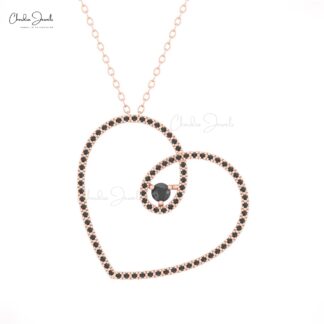 Eternity Heart Shape Necklace With 3mm Black Diamond Open Love Necklaces In 14k Real Gold