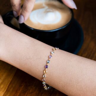 Multi Gemstone Bracelet In 14k Yellow Gold Rainbow Stone 4mm Round Bracelets For Her