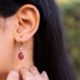 Genuine Pink Tourmaline & Diamond Accents in 14k Real Rose Gold Dangle Earrings