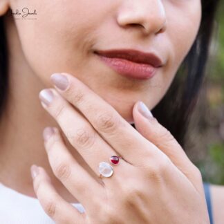 Split Shank Adjustable Rings In 14k Rose Gold Moonstone And Rhodolite Garnet 2 Stone Rings