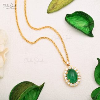 Statement Halo Necklace With 4.68 Ct Emerald Diamond Certified Necklace In 14k Yellow Gold