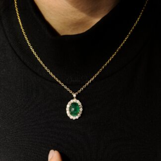 Statement Halo Necklace With 4.68 Ct Emerald Diamond Certified Necklace In 14k Yellow Gold