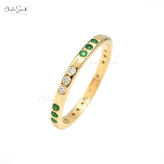 Delicate Natural Emerald Diamond Stackable Ring in yellow gold