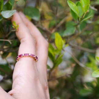 Baguette Stack Band With 1.7 Ct Pink Tourmaline Diamond Eternity Ring In 14k Rose Gold