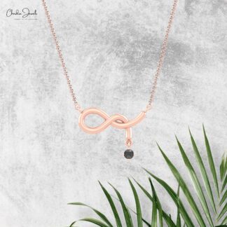 Dangle Solitaire Chain Necklace With 0.11 Ct Black Diamond 14k Real Gold Infinity Jewelry