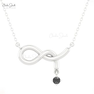 Dangle Solitaire Chain Necklace With 0.11 Ct Black Diamond 14k Real Gold Infinity Jewelry