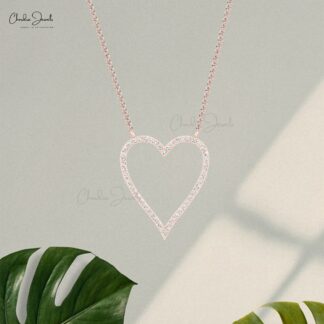 Pave Open Heart Necklace In Pure 14k Gold G-H Diamond 0.75 Ct Round Cut Love Necklaces