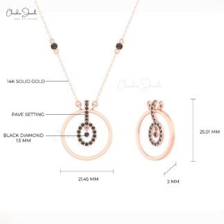 Bezel Set Eternity Necklace In 14k Pure Gold Black Diamond Halo Unique Necklaces For Her