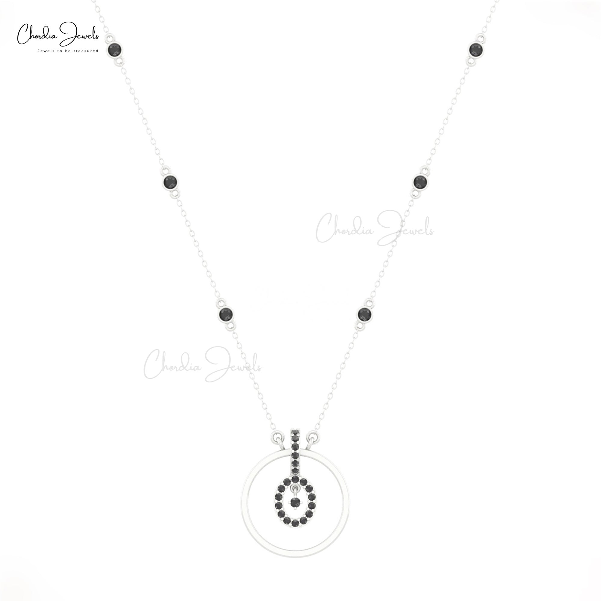 Bezel Set Eternity Necklace In 14k Pure Gold Black Diamond Halo Unique Necklaces For Her