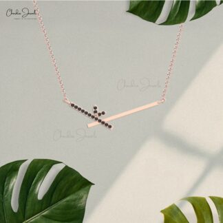 AAA Black Diamond Chevron Necklace With 1.5mm Round Cut Bar 14k Real Gold Necklaces