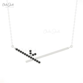 AAA Black Diamond Chevron Necklace With 1.5mm Round Cut Bar 14k Real Gold Necklaces