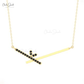 AAA Black Diamond Chevron Necklace With 1.5mm Round Cut Bar 14k Real Gold Necklaces