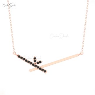 AAA Black Diamond Chevron Necklace With 1.5mm Round Cut Bar 14k Real Gold Necklaces