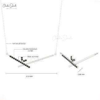 AAA Black Diamond Chevron Necklace With 1.5mm Round Cut Bar 14k Real Gold Necklaces
