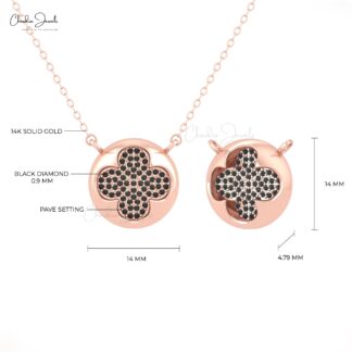 Clover Style Cluster Necklace With 0.26 Ct Black Diamond Chain Necklaces In 14k Real Gold