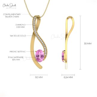 Authentic 6x4mm Pink Sapphire Curve Pendant 14k Solid Gold Overlay Pendant For Women