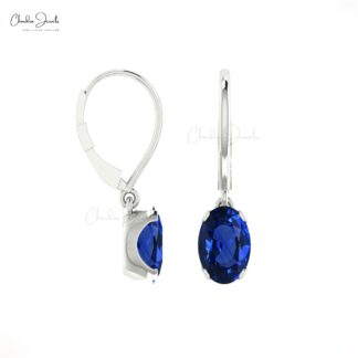 Genuine 6x4mm Blue Sapphire Dangle Earrings in 14k Solid Gold Jewelry For Women