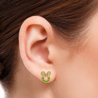 Real 14k Gold Disney Earrings Genuine Peridot Mickey Mouse Studs Earring For Birthday Gift