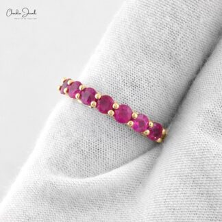 Natural 3mm Ruby Gemstone Eternity Ring 14k Yellow Gold 7 Stone Band For Birthday Gift