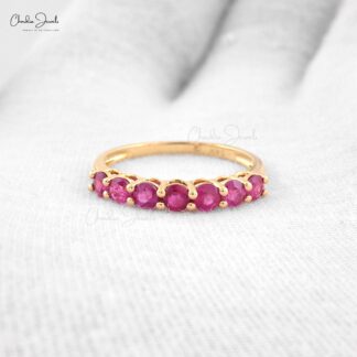 Natural 3mm Ruby Gemstone Eternity Ring 14k Yellow Gold 7 Stone Band For Birthday Gift