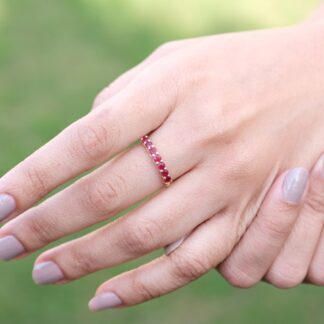 Dainty Half Eternity 0.70 Burma Ruby 7 Stone Wedding Ring In 14k Solid Yellow Gold