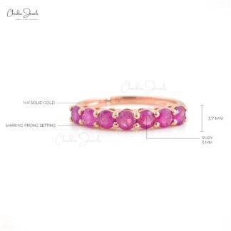 Seven Stone Ring with Genuine Ruby 14k Rose Gold Handcrafted Half Eternity Ring