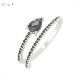 Real 14k Gold Adjustable Ring With 4x3mm Black Diamond Spirl Women Rings In 14k Real old