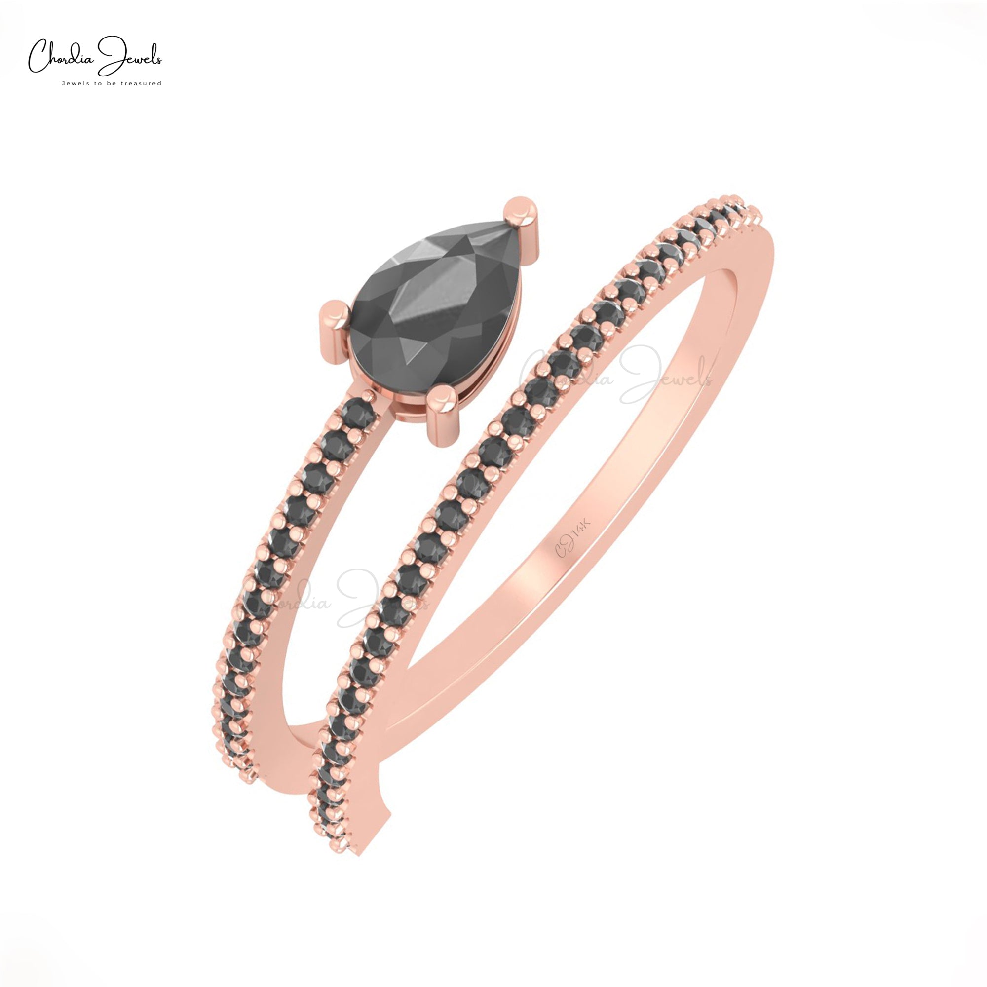 Real 14k Gold Adjustable Ring With 4x3mm Black Diamond Spirl Women Rings In 14k Real old
