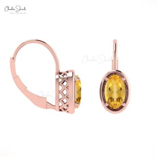 Genuine Citrine Gemstone Lever back Earrings 14k Solid Gold November Birthstone Earring