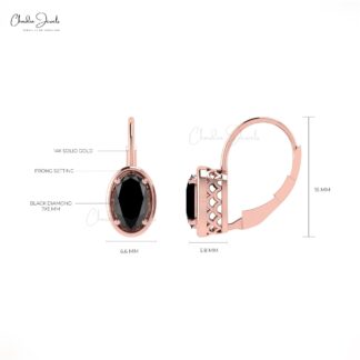 Authentic Black Diamond Dangle Earrings 14k Solid Gold April Birthstone Lever back Earring