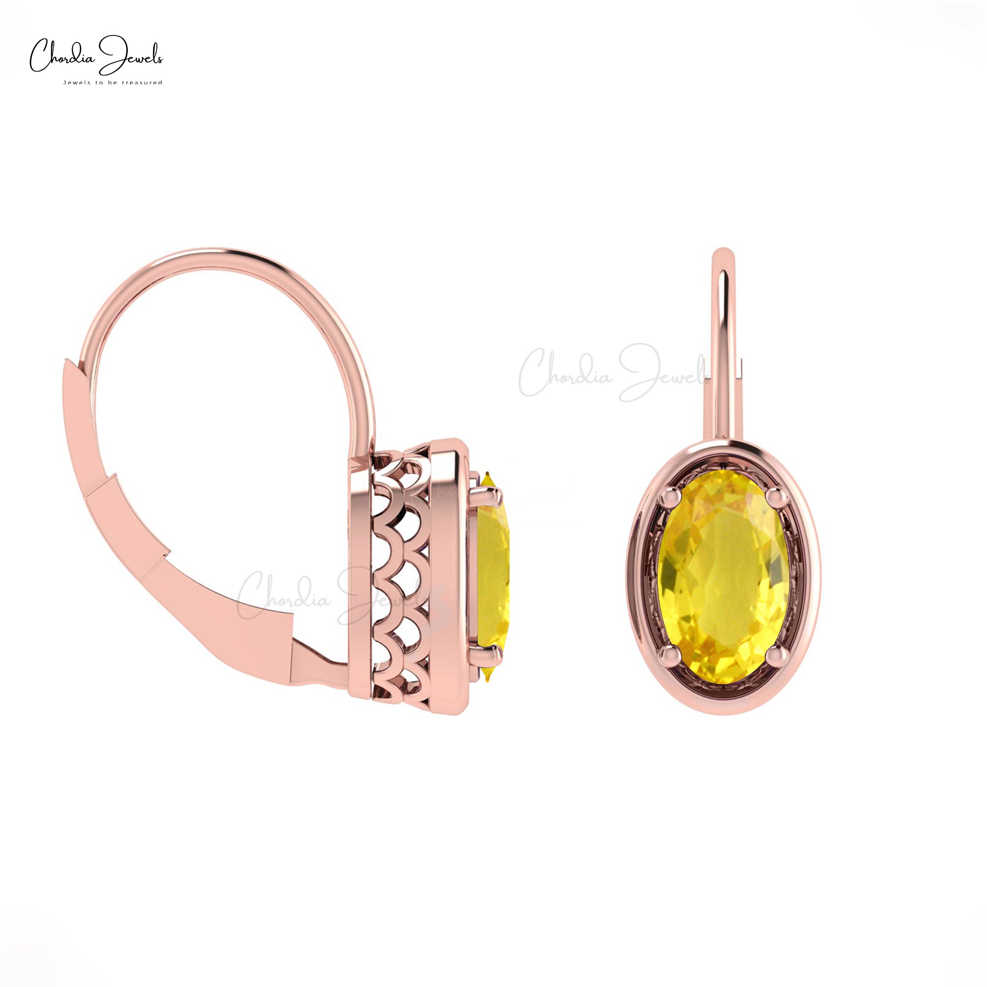 Genuine 1.4ct Yellow Sapphire Dangle Earrings 14k Solid Gold Leverback Earring For Her