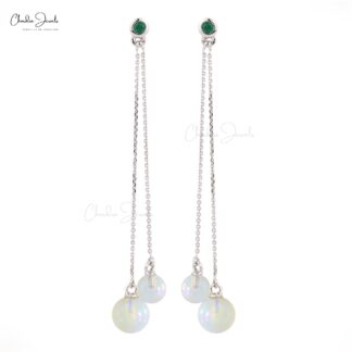 14K White Gold Opal Emerald Drop Earrings