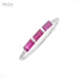 Dainty Diamond with 0.24 Ct Burma Ruby Accents in 14k Solid Gold Stackable Ring
