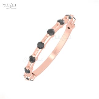 Dainty Stacking Promise Ring In 14k Solid Gold Black Diamond Hallmarked Rings For Her