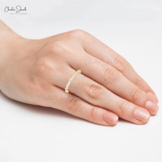 Round Cut Stackable Band With 2mm G-H Diamond Prong Set In 14k Pure Gold Minimal Ring