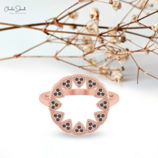 Open Statement Ring In Pure 14k Gold Black Diamond Sun Starbust Affordable Rings For Her